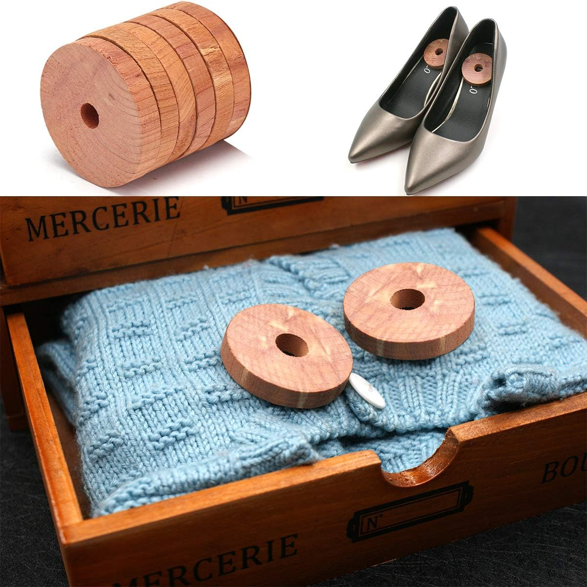 (10er Set) Ø45mm Zedernholz Anti-Motten Ringe Textilien Schutz Mottenfalle Abwehr für Kleiderbügel - Braun