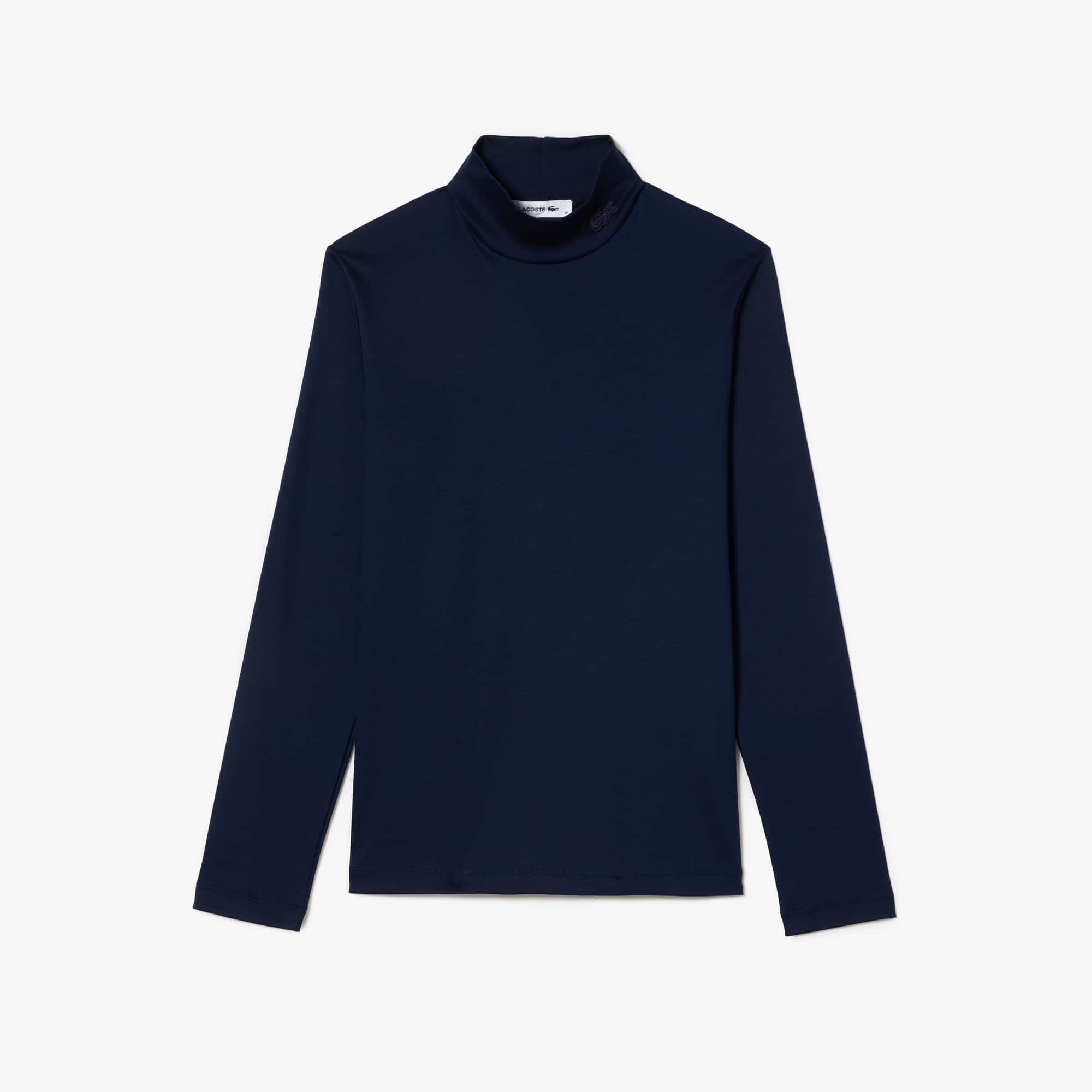 Col roulé à manches longues en coton uni T-Shirts - Bleu - Lacoste - Femme