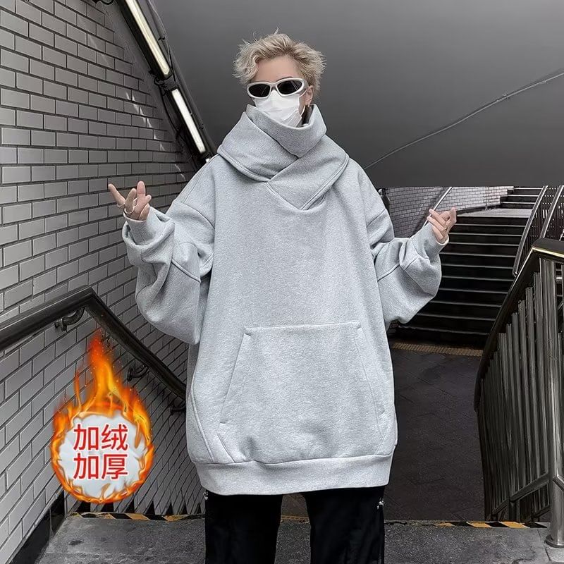 Bay Go Mall - Hoodie met opstaande kraag en effen kleur