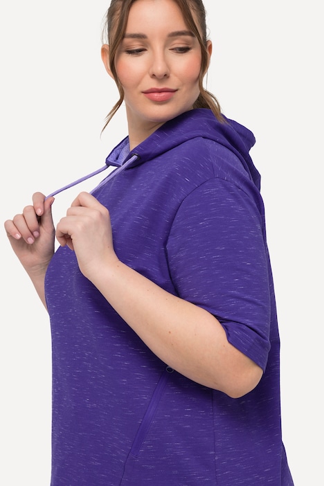 Sweatshirt, Zipptasche, Oversized, Kapuze, Halbarm