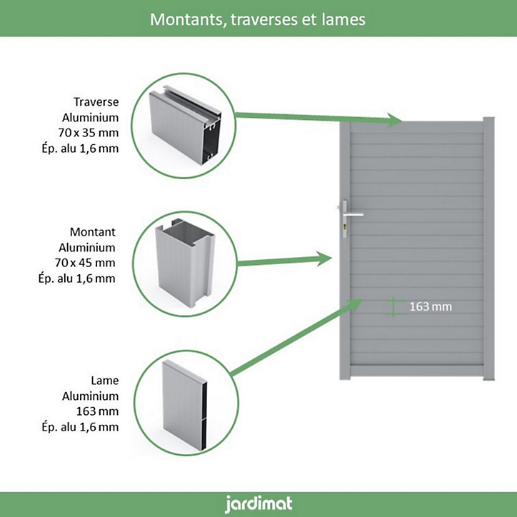 Portillon Jardimat aluminium Auteuil gris 100 x h.160 cm