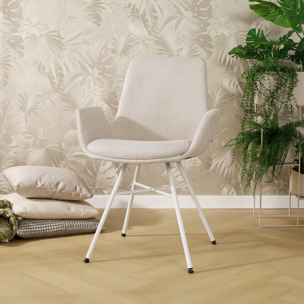 Eetkamerstoel Noa-Eef beige - wit onderstel