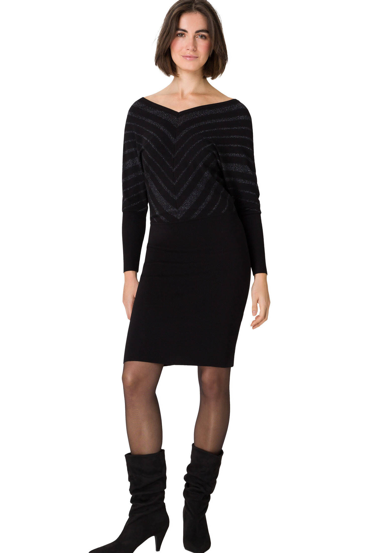 zero| Damen Jerseykleid mit Glitzerstreifen
