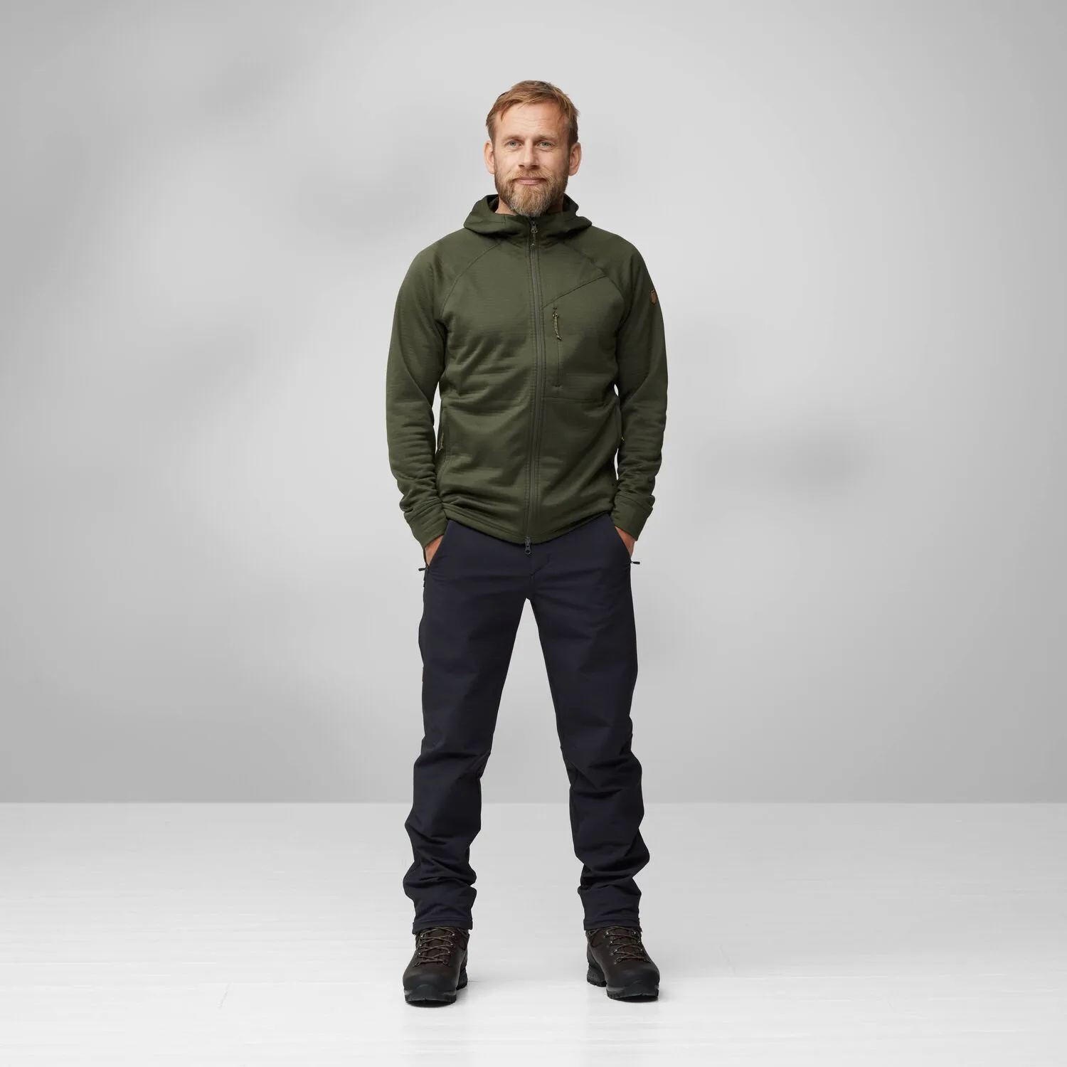 Fjällräven Men's Abisko Grid Fleece Hoodie Mountain Blue