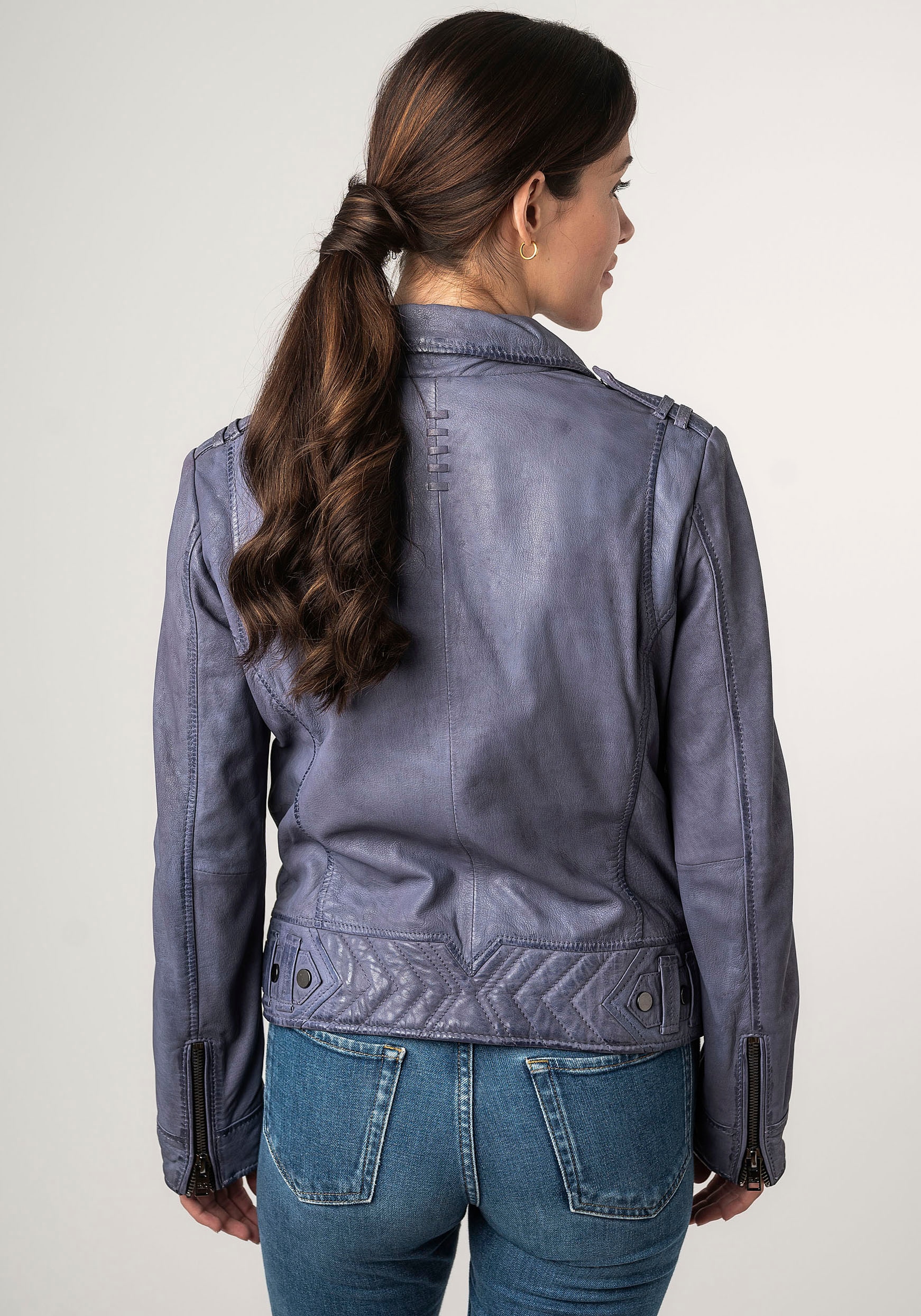 Mauritius Lederjacke »2Wtashi« mit Schulterklappen, mit Nieten, mit Zipper-Taschen