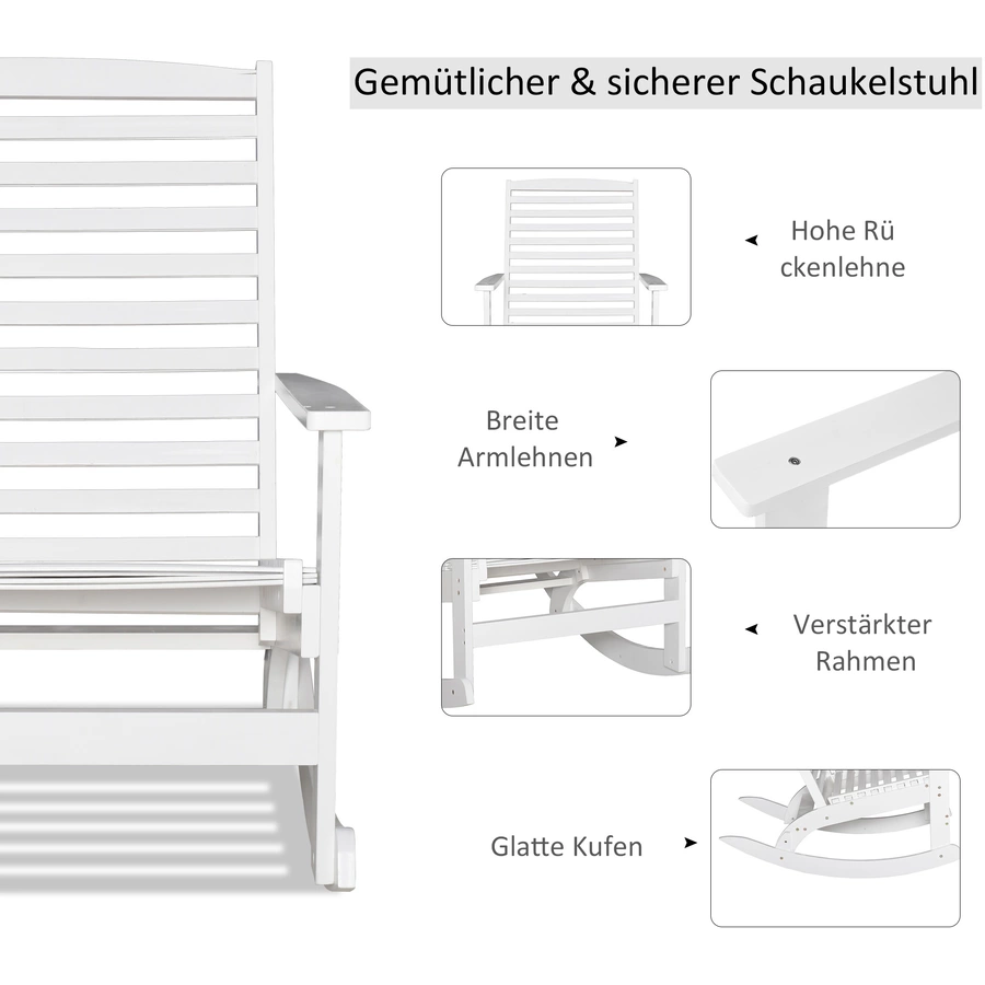 Outsunny Garten Schaukelstuhl aus Bambus weiß