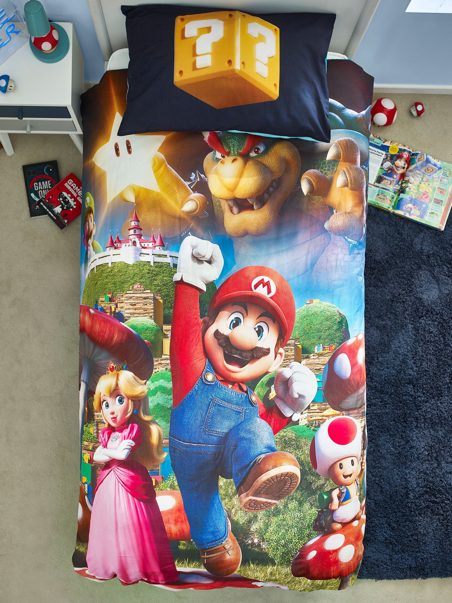 Super Mario eenpersoons dekbedovertrek en kussensloopset van 100% katoen