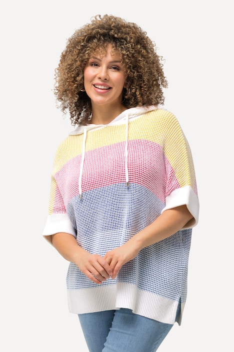 Pullover, Blockstreifen, Kapuze, Halbarm