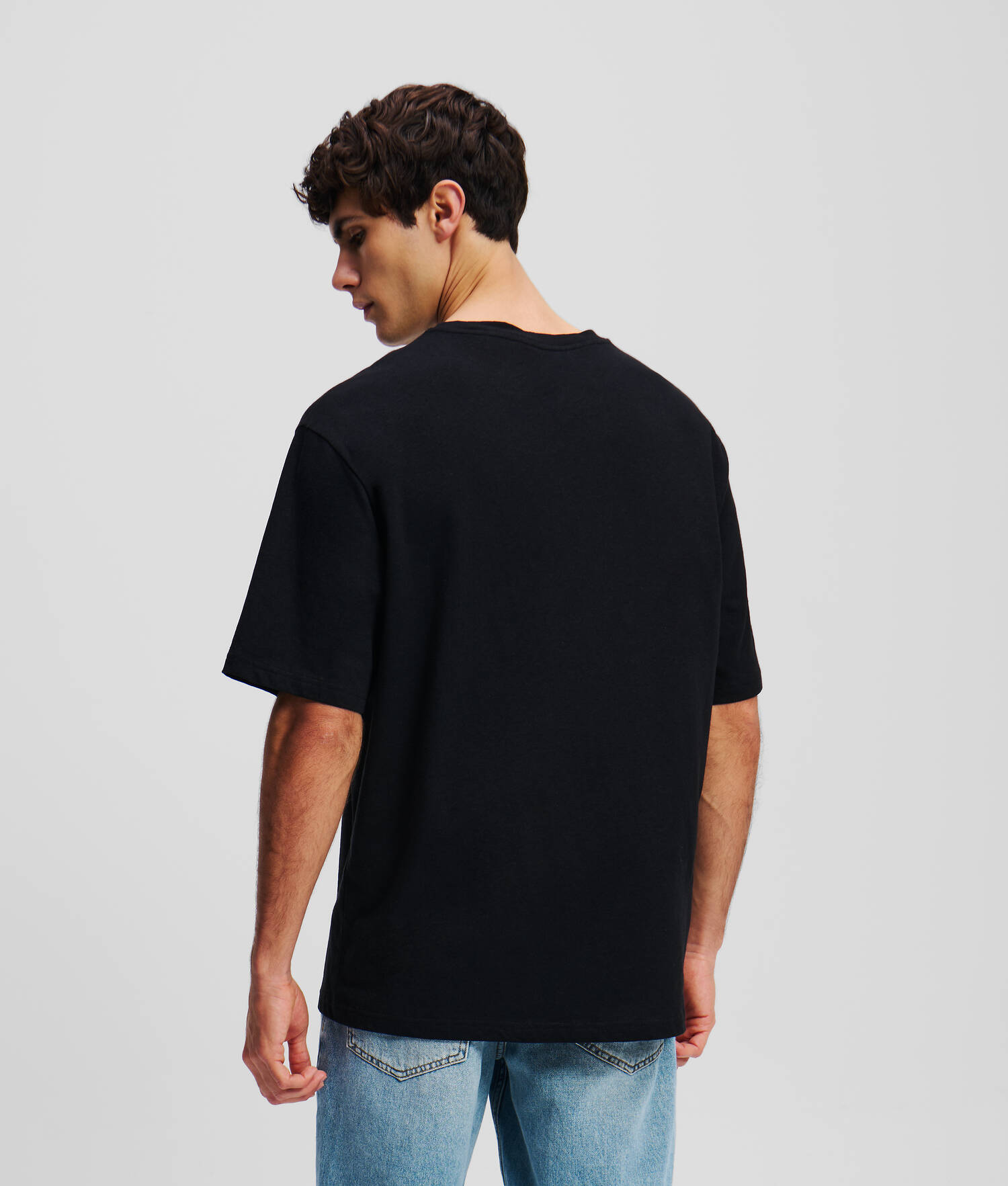 T-SHIRT EN LIN MÉLANGÉ AVEC LOGO KARL - Noir