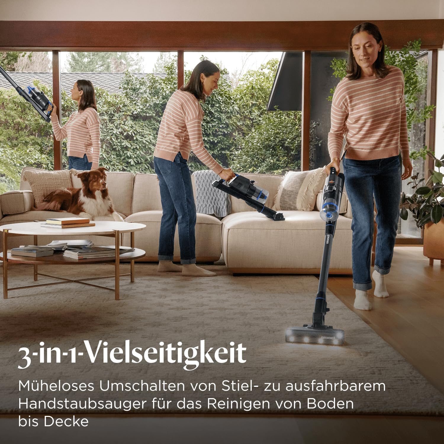 Bissell PowerClean FurGuard, Akku Staubsauger, 280W Motor, Selbstreinigende Bürstenrolle, FurFinder-Licht, Staubsauger Kabellos, Freistehend, HEPA-Filter, 2500 mAh Wechselakku, 50 min Laufzeit, 4091N