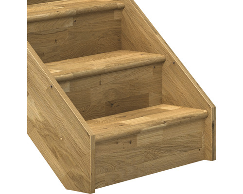 Pertura Elenie eikenhouten trap met stootborden, gelakt, recht, 83,5 cm, 14 treden / 15 stootborden, zonder leuning