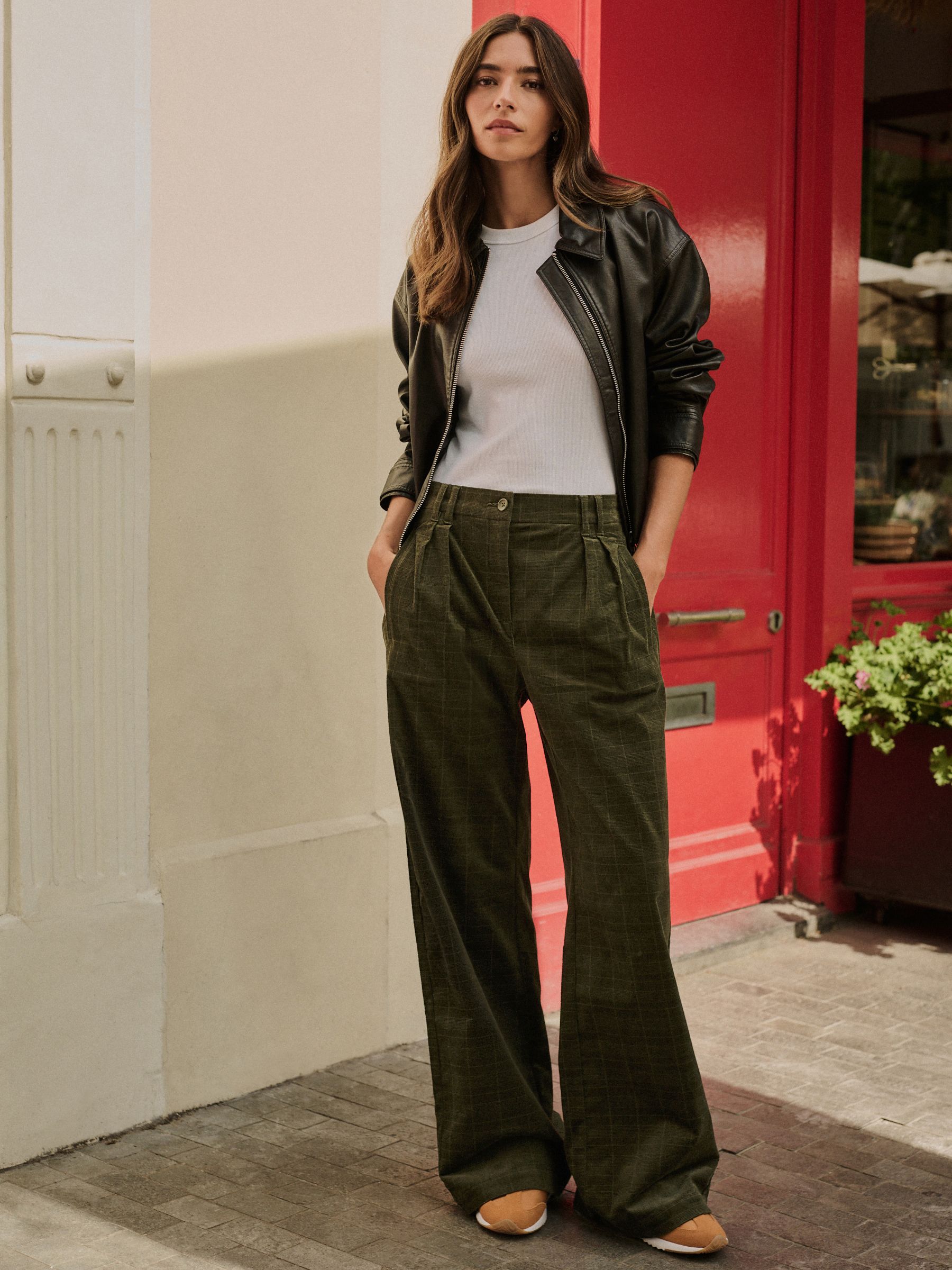 Groene ruit - Corduroy broek met wijde pijpen