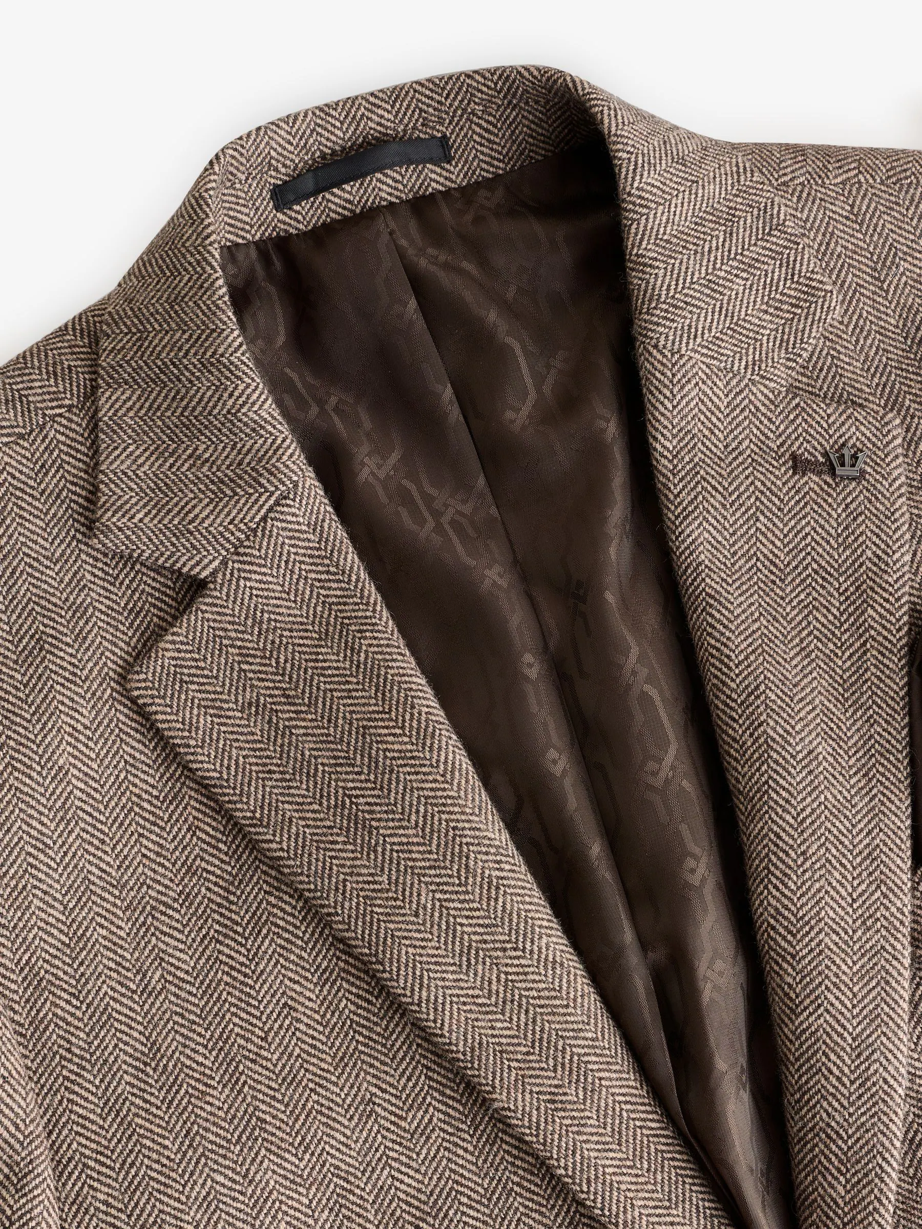 Taupe - Slim Fit - Blazer met visgraatmotief en hoog wolgehalte