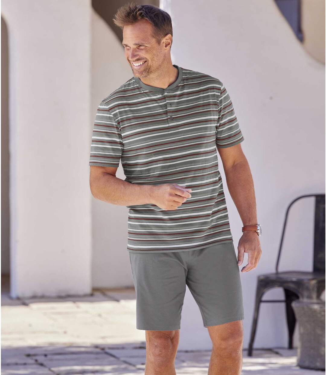 Pyjashort à Col Tunisien Rayé