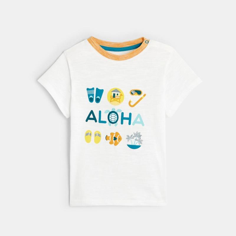 T-shirt Aloha et short micro-rayures jaune bébé garçon Jaune