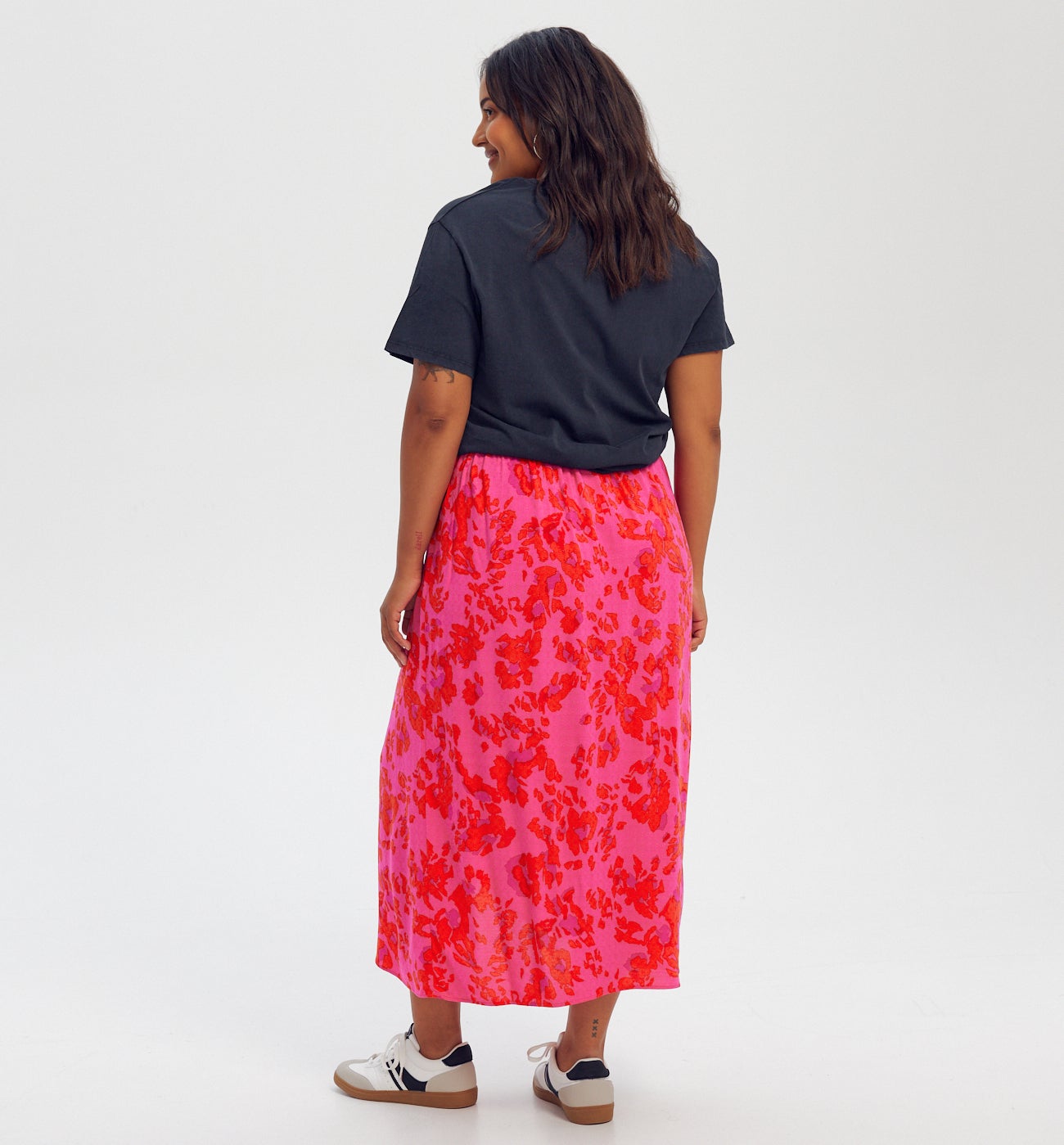 Jupe midi imprimée Femme - Imprimé framboise