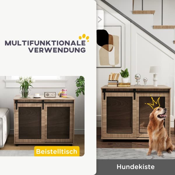 Hundeburmøbler, hundeboks med 2 låsbare dører, sidebord til hjemmet, hundehus for store hunder under 30 kg, stål, 98 x 60 x 78 cm, valnøtt |