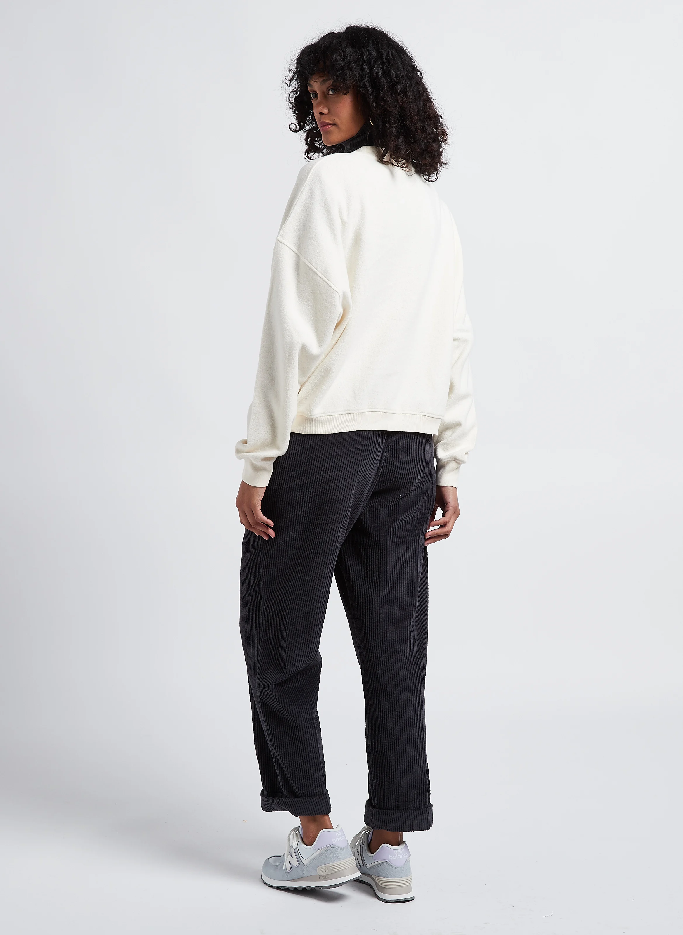 PADOW - Pantalon large taille haute en velours côtelé | Gris