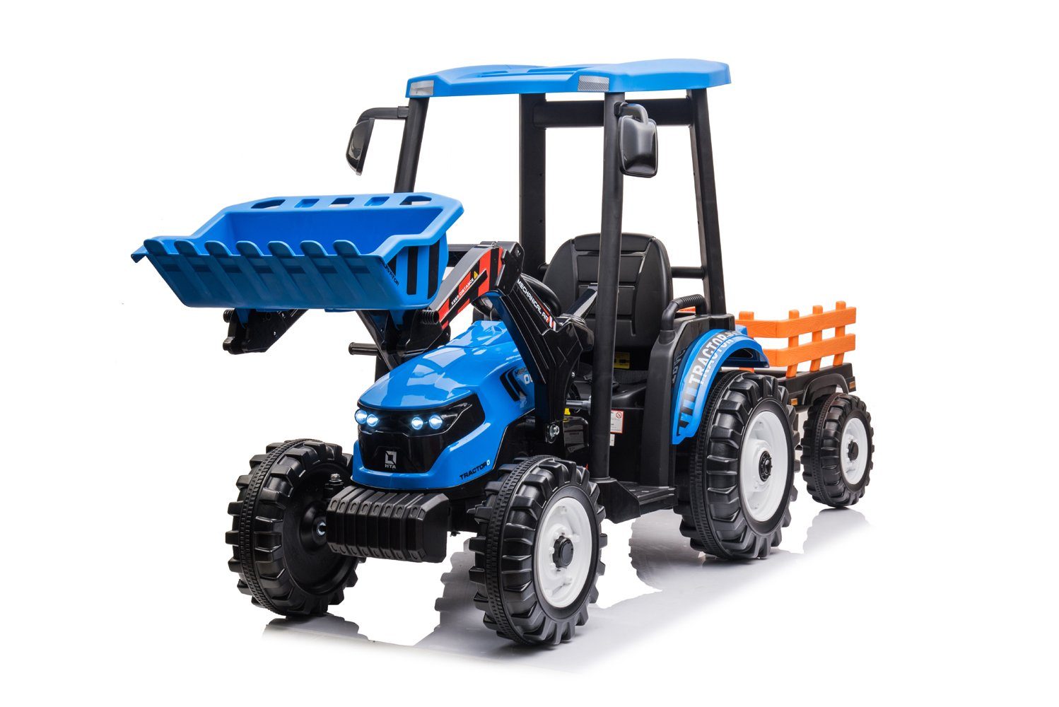 Carrinho elétrico infantil Kidix, trator elétrico infantil, escavadeira com pá, 2 baterias de 120W 12V/10Ah, reboque