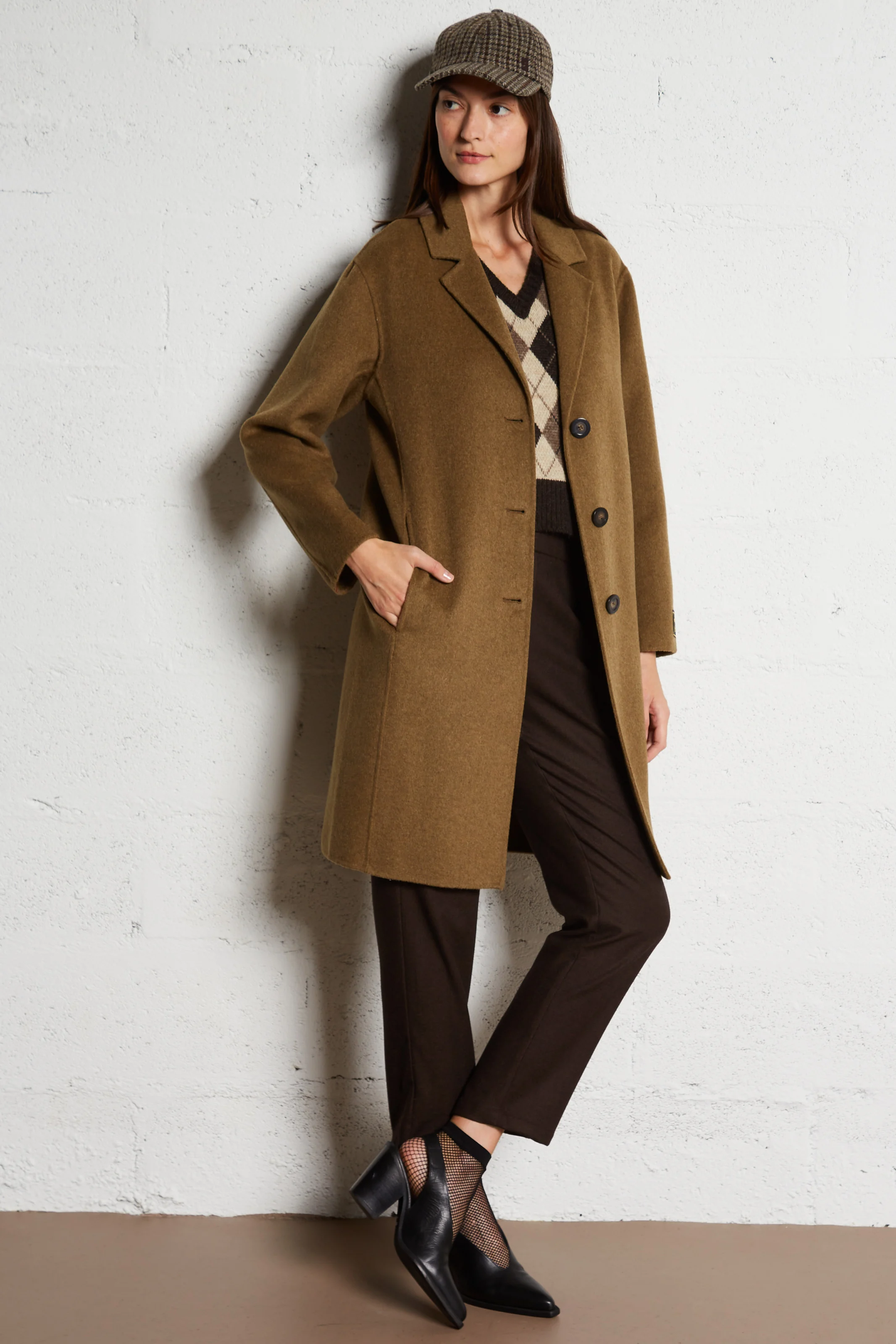 FAGGIO - Manteau droit col tailleur en laine mélangée | Vert