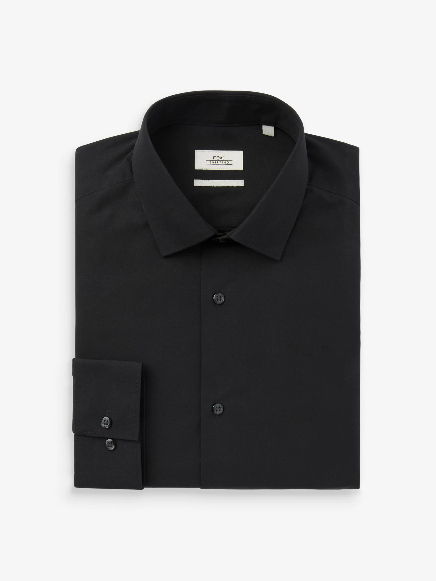 Zwart - Slim Fit - Strijkvrij net overhemd met enkele manchet