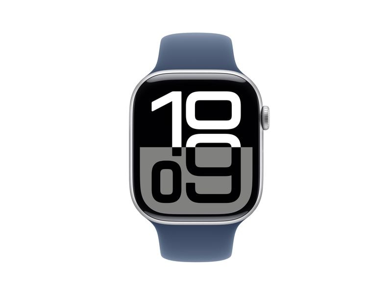 Apple Watch Series 10 46 mm Alu Silber Sport Denim M/L Eine glatte Zehn