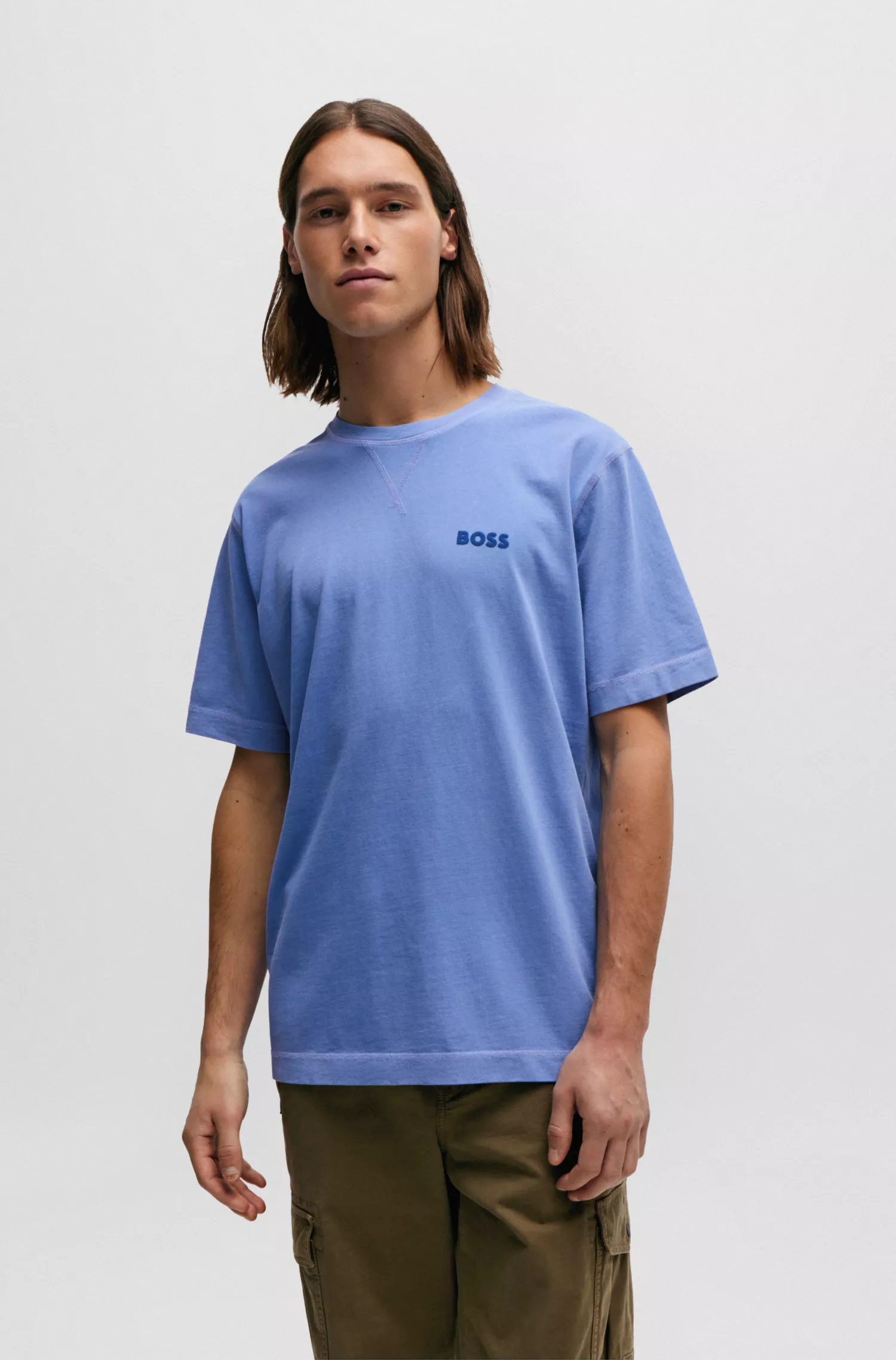 Camiseta BOSS laranja, tingida em peça, em algodão com detalhe do logotipo.