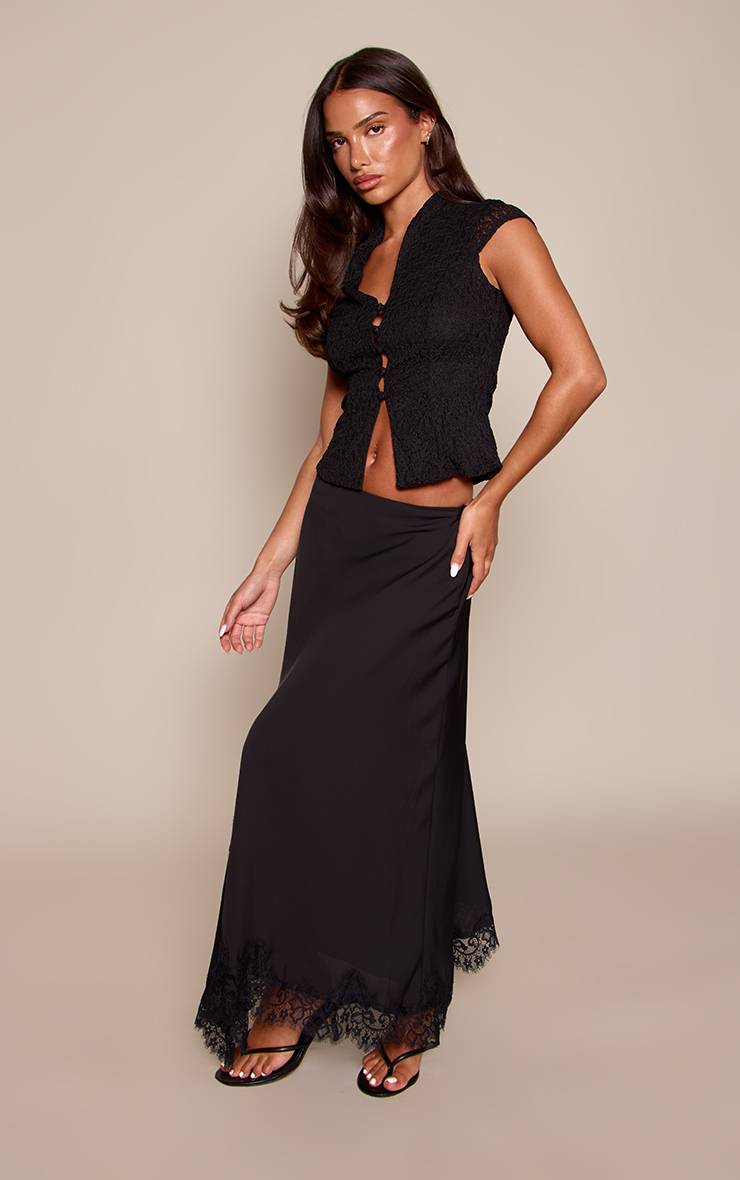 Noir Jupe Midaxi En Mousseline Avec Ourlet En Dentelle