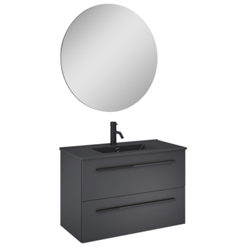 Atlantic Stella badmeubelset met spiegel en zwarte wastafel 80cm Mat Zwart met zwarte grepen
