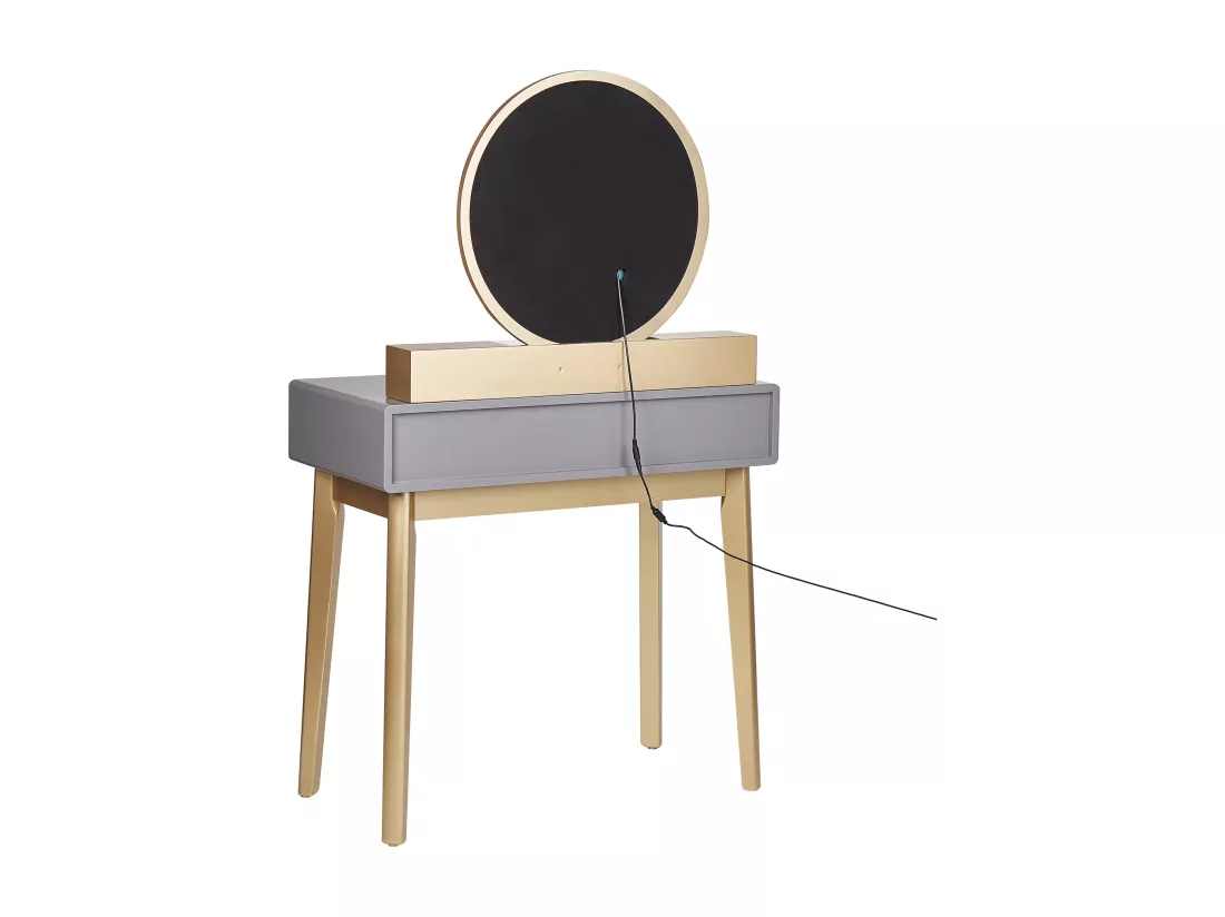 Coiffeuse avec miroir et tabouret FEDRY LED Gris