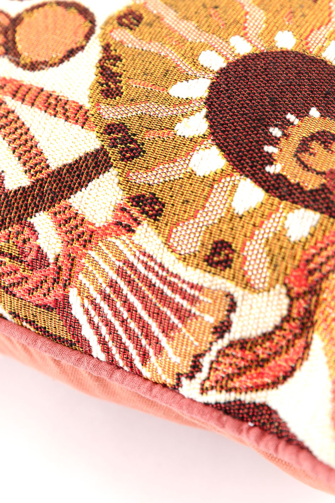 Oranje jacquard kussen met bloemen