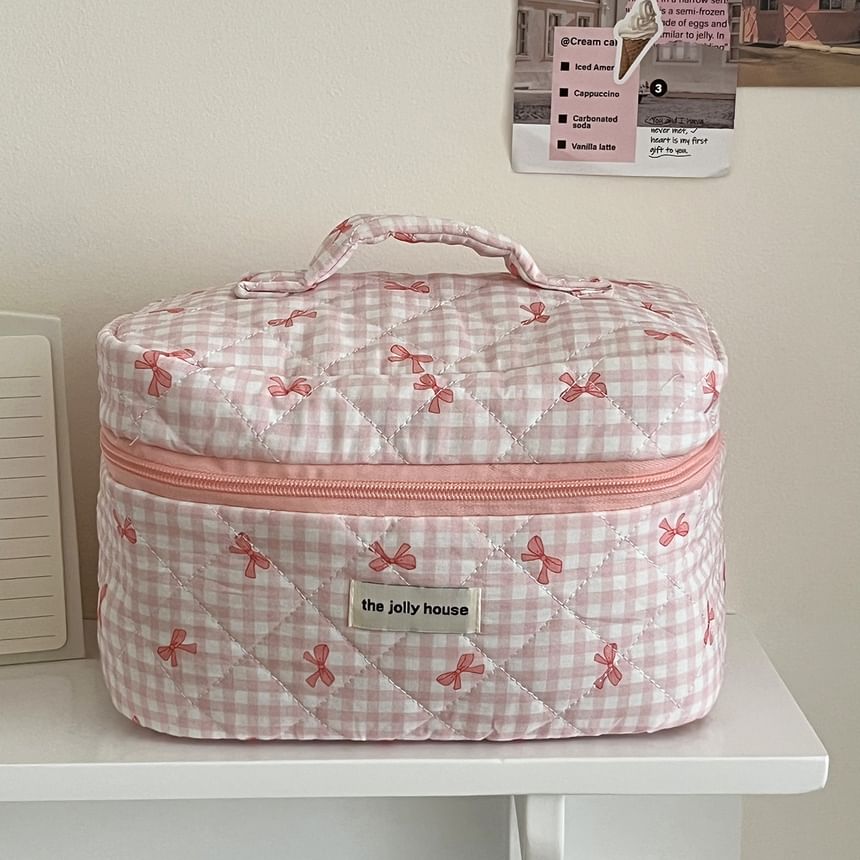 ZenlyHabit - Make-uptas / clutch / etui van geruite stof met strik