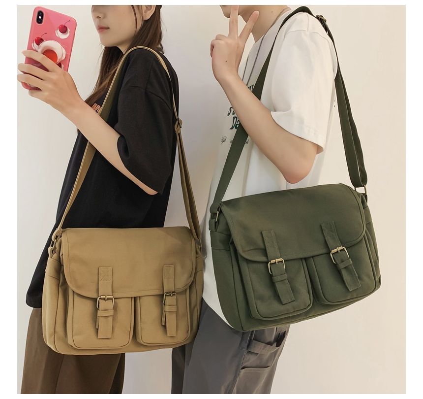 EAVALURE - Geknoopte effen canvas crossbodytas