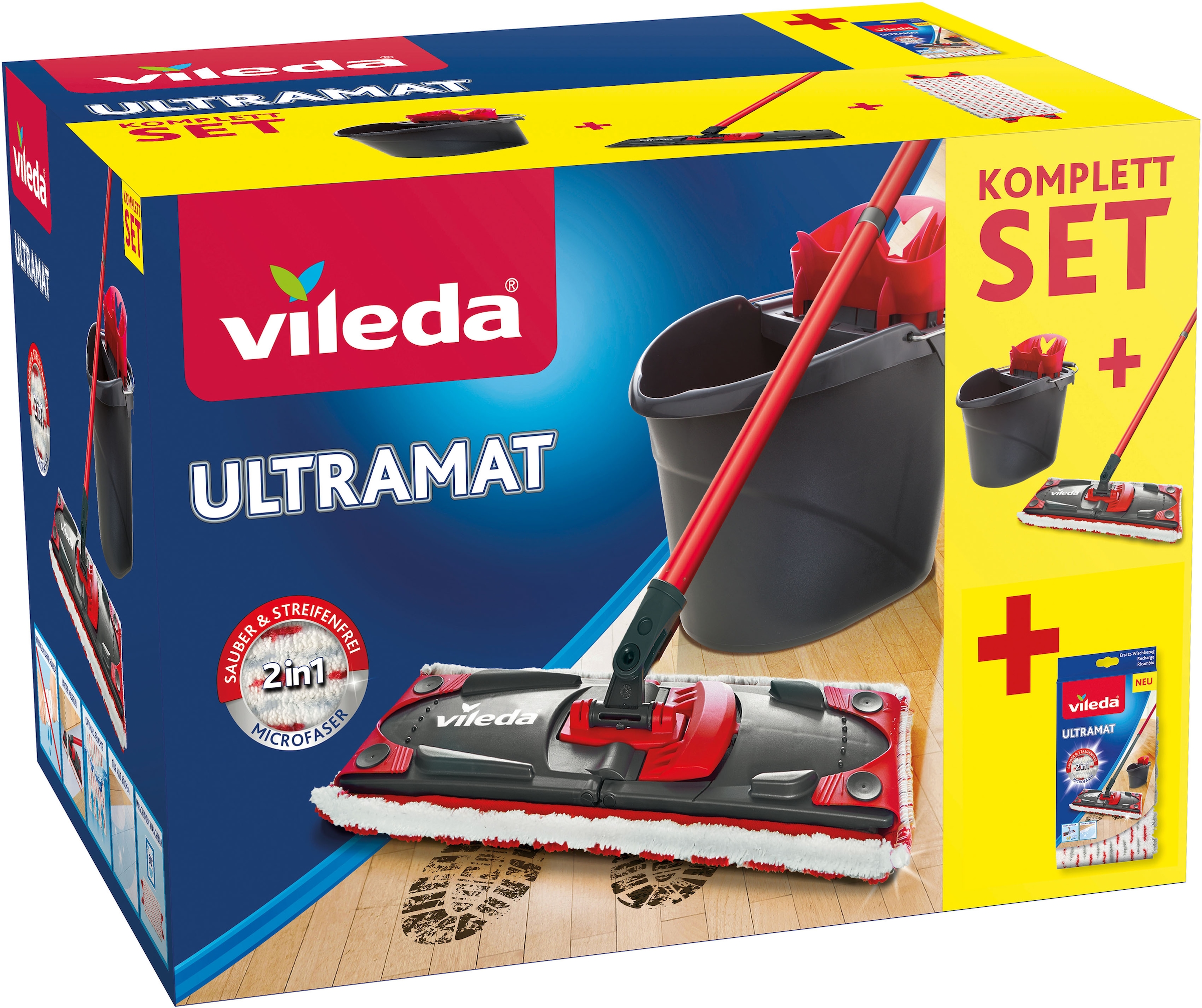 Vileda Bodenwischer-Set »Ultramax 2in1« (3-teiliger Stiel, Mikrofaser-Bezug, Ultramax Eimer)