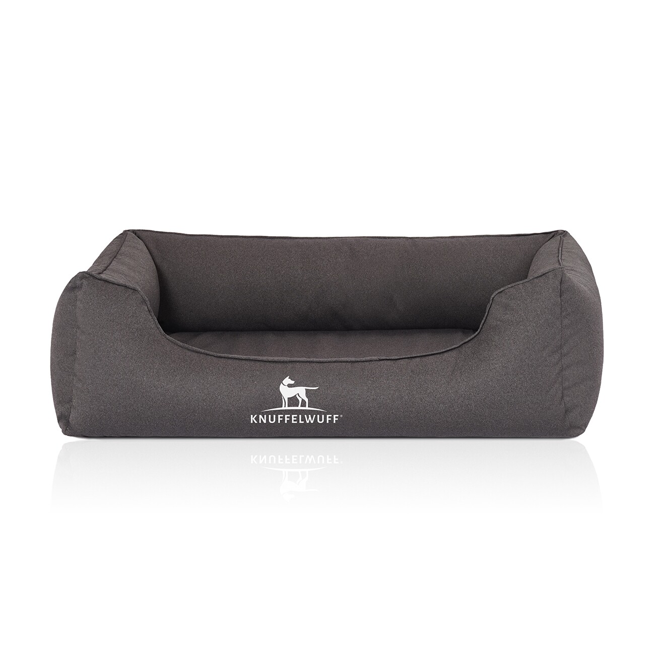 Knuffelwuff Orthopädisches Wasserabweisendes Hundebett Leon aus Velours mit Handwebcharakter anthrazit M-L