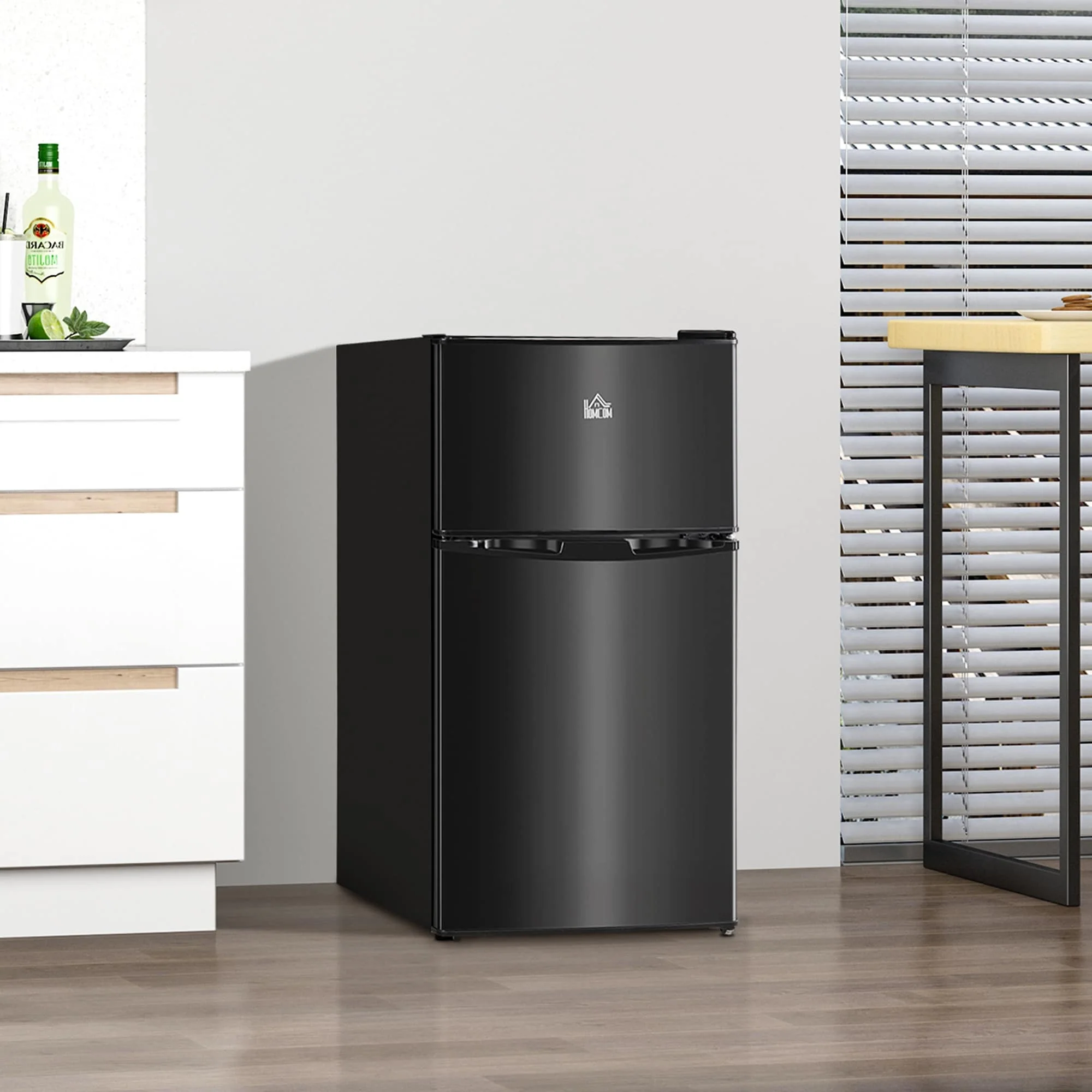 HOMCOM Double Door Mini Fridge with Freezer, 3.2 Cu.Ft Compact Refrigerator with Adjustable Shelf, Adjustable Thermostat