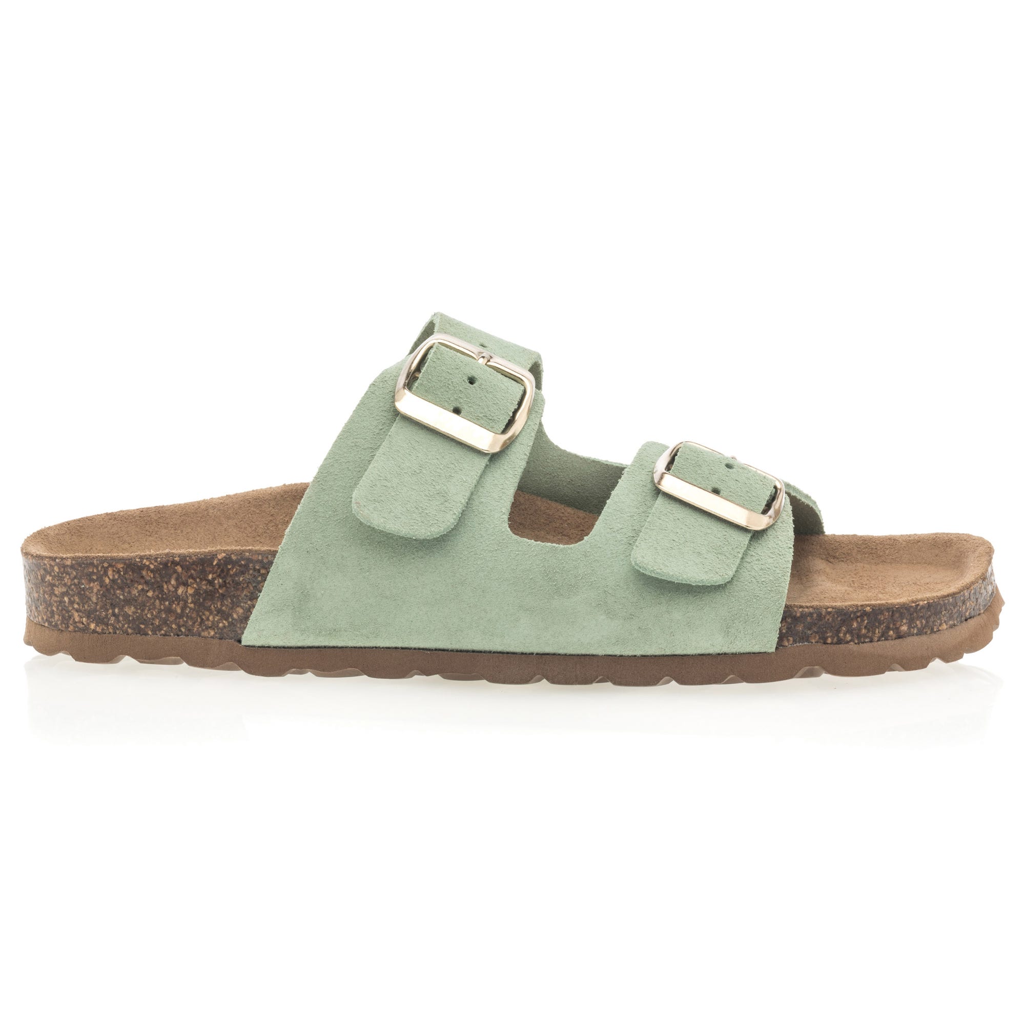 Mules semelle liège Femme en cuir vert clair