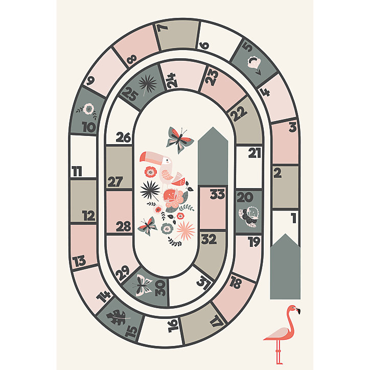 Tapis vinyle motif jeu de l'oie rose, gris et blanc L.95 x l.66 cm x ep. 2 mm