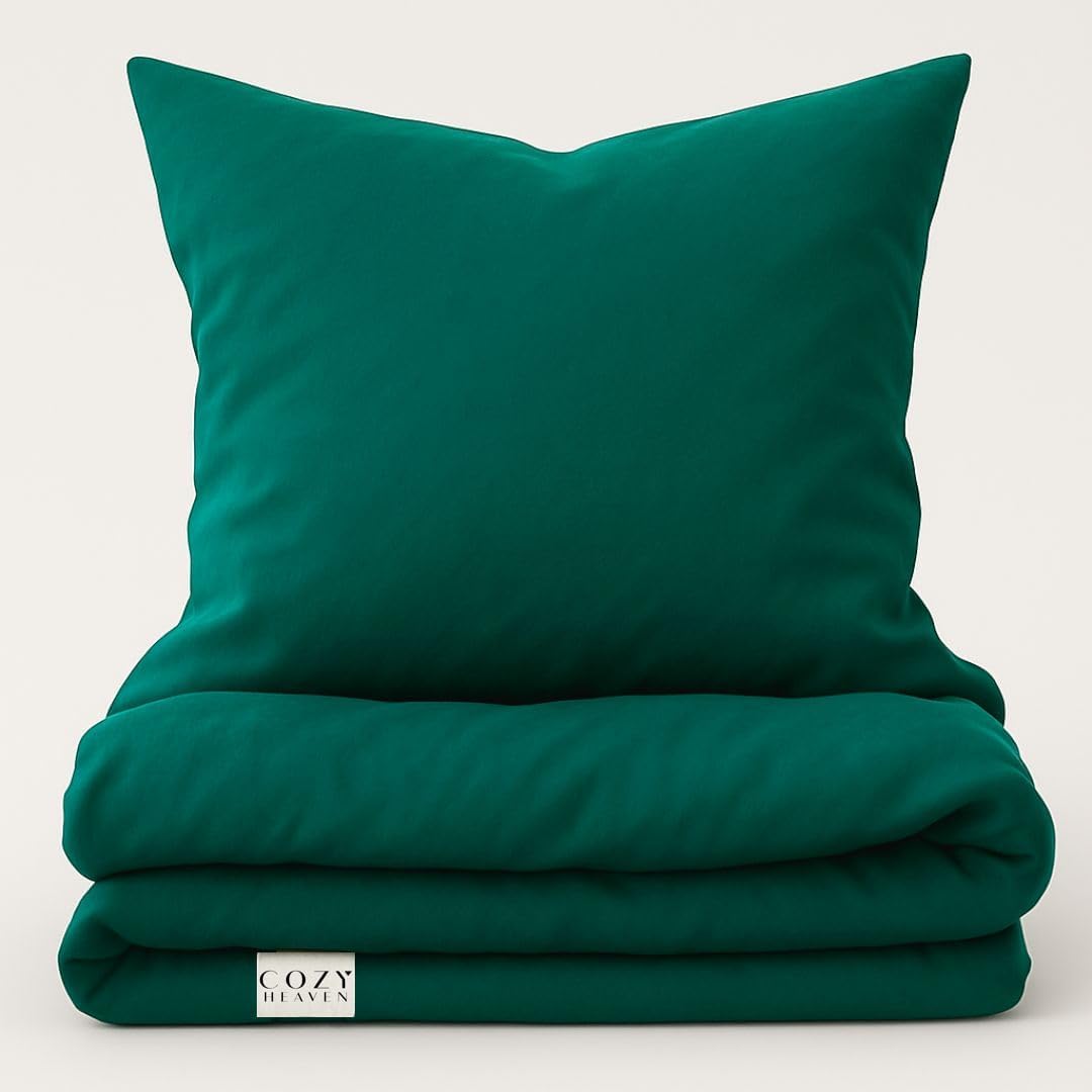 Luxus Lyocell Bettwäsche (Tencel™) | Gewonnen aus Eukalyptus u.a. | Ultra weich & hochwertig | Hypoallergen | Atmungsaktiv gegen Schweiß | Nachhaltig (155x220 + 40x80, Royal Green)