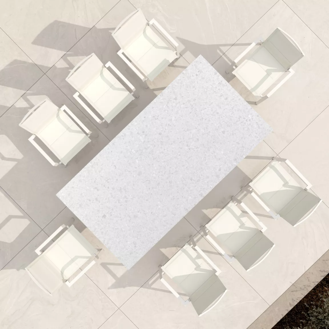 Table de jardin en aluminium et HPL 10 places (220 x 115 cm) Biarritz effet pierre Blanc