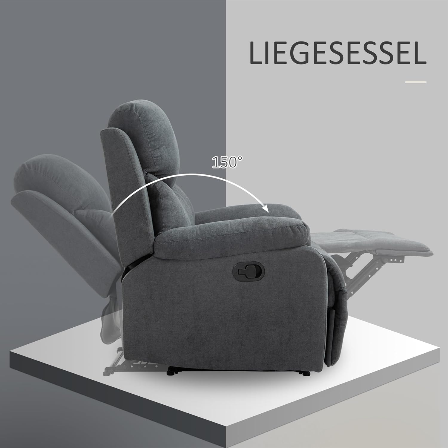 HOMCOM Relaxsessel Fernsehsessel mit Liegefunktion Liegesessel Sessel mit Verstellbarer Rückenlehne, Ruhesessel mit Leinen-Optik für Wohnzimmer Schlafzimmer, Dunkelgrau