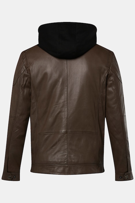Men+ Lederjacke, Leder, Jersey-Kapuze, Zipper, bis 7 XL