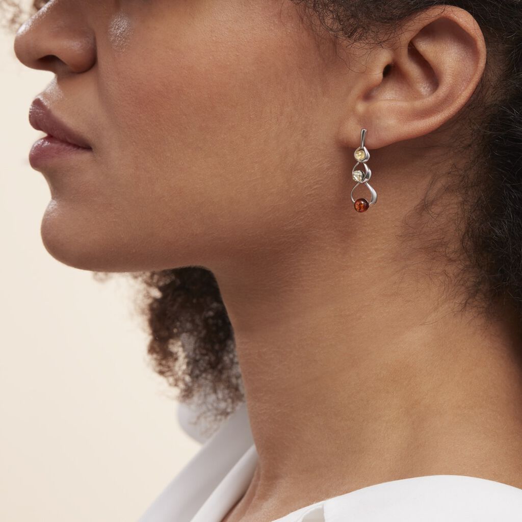 Boucles D'oreilles Pendantes Agneta Argent Blanc Ambre