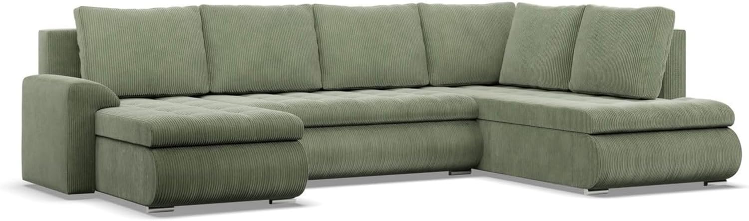 Mebligo - Ecksofa mit Schlaffunktion und 3 Bettkasten FORESTA 300x89x200 (BxHxT) Cord - Grün - Ottomane Rechts Eckcouch, Couch U Form, Sofa Wohnzimmer, Sofas & Couches, Eckschlafsofa