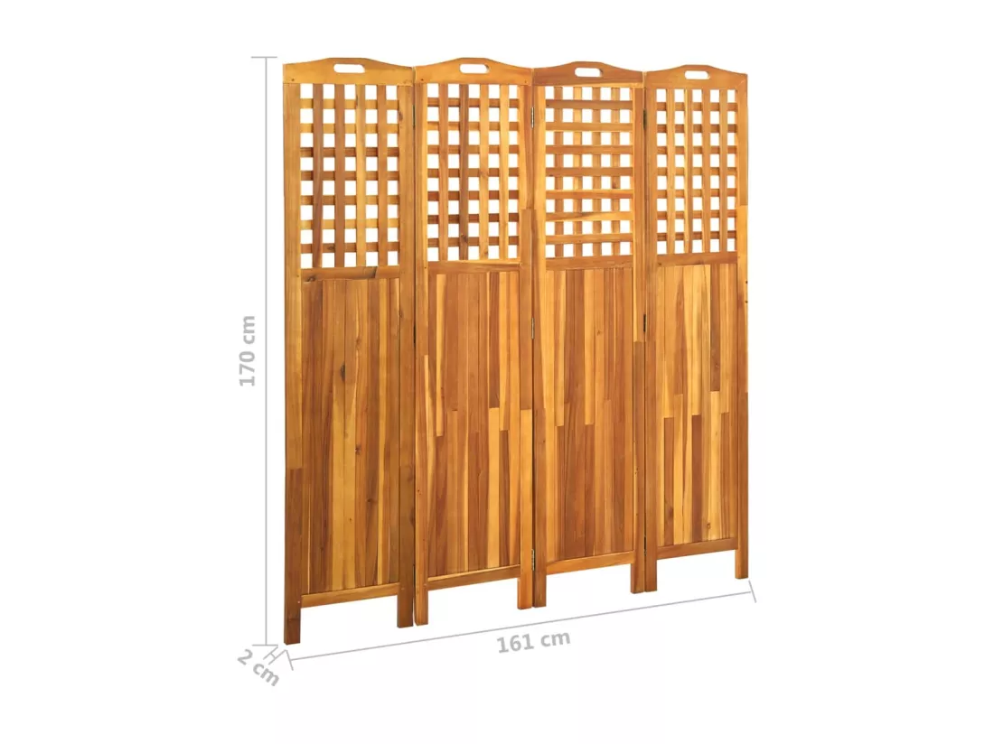 Cloison de séparation 4 panneaux 161x2x170 cm Bois d'acacia