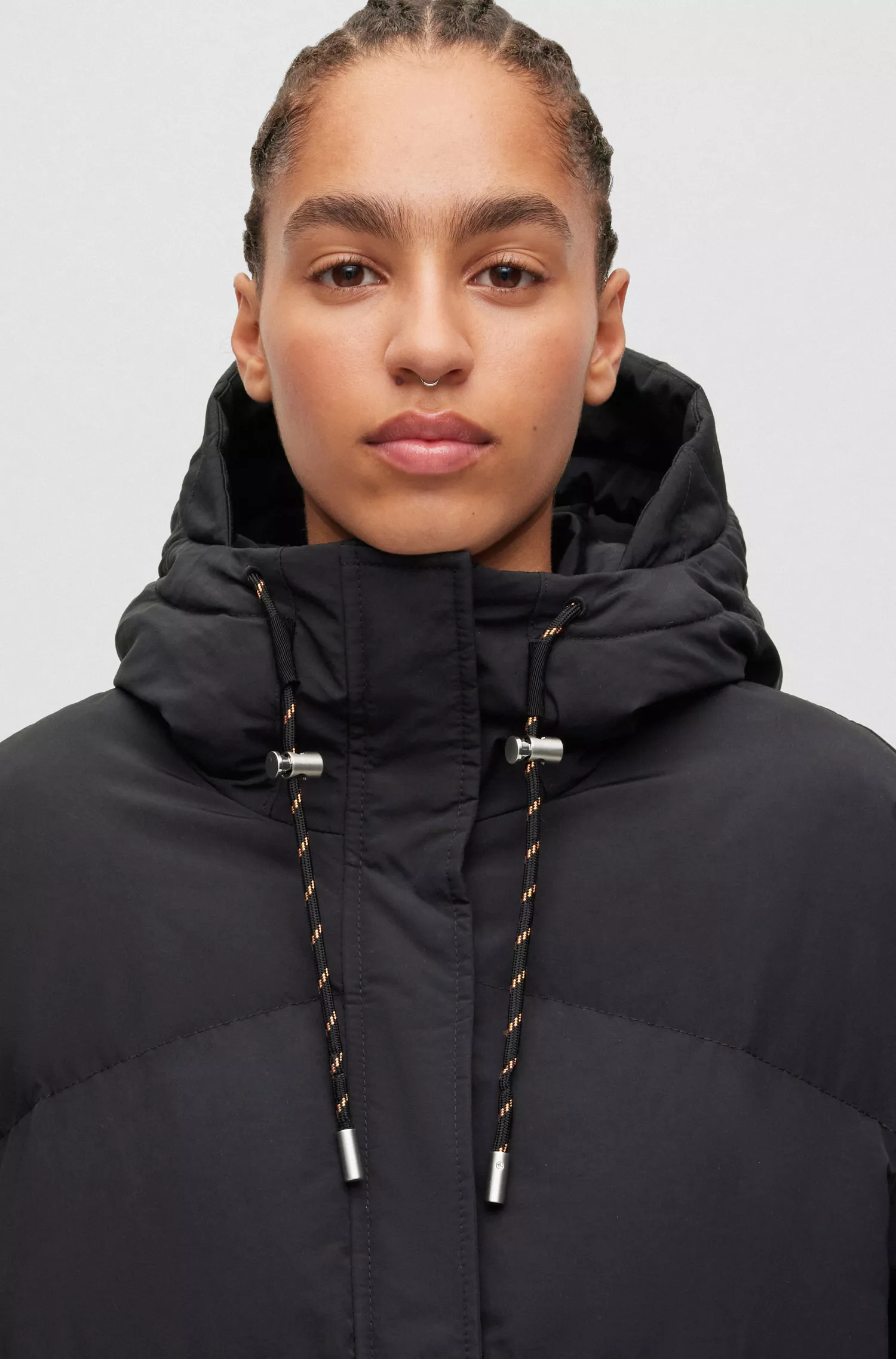 Jaqueta parka com capuz BOSS laranja, modelagem regular.
