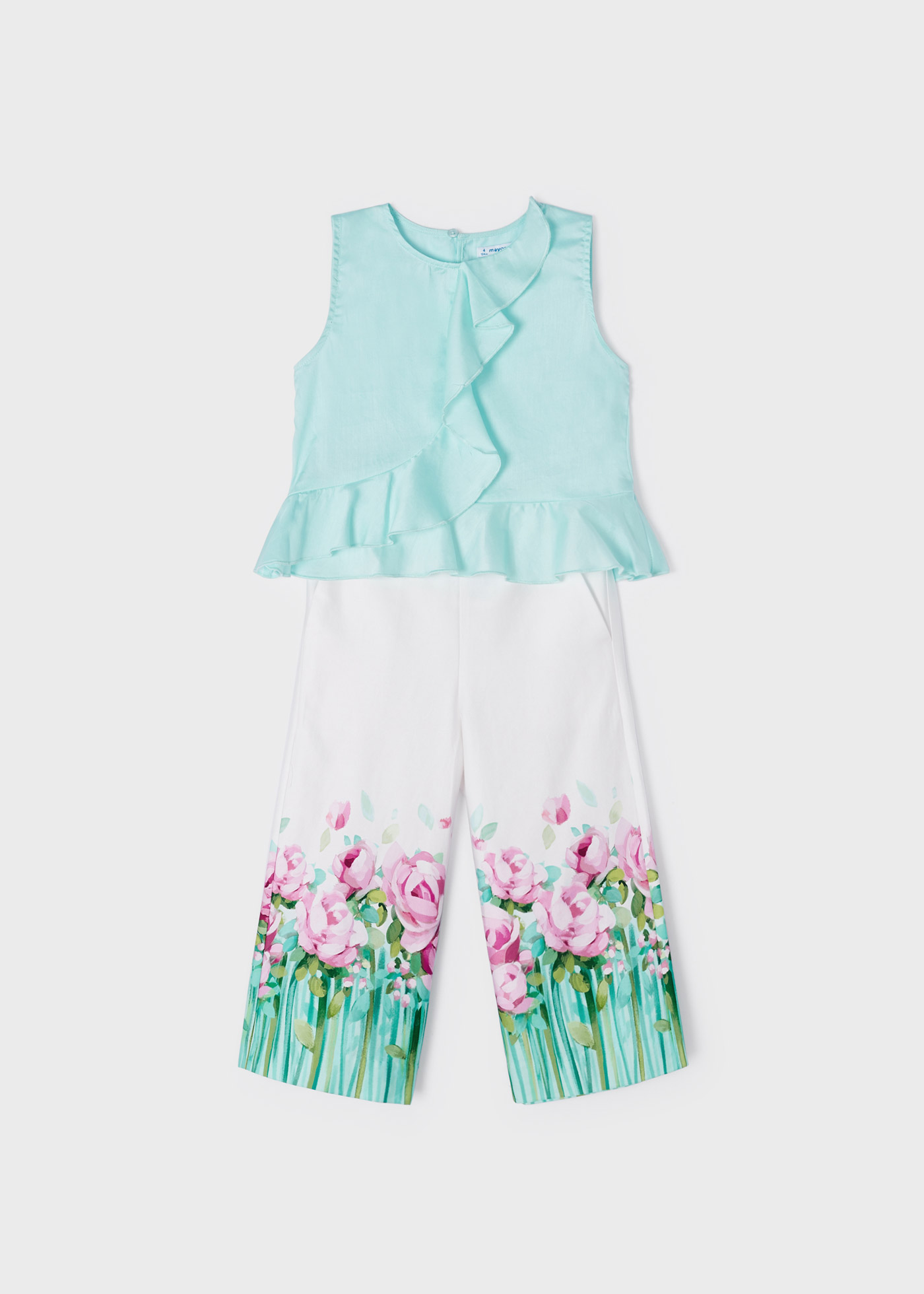 Conjunto de duas peças com calça cropped de algodão para meninas