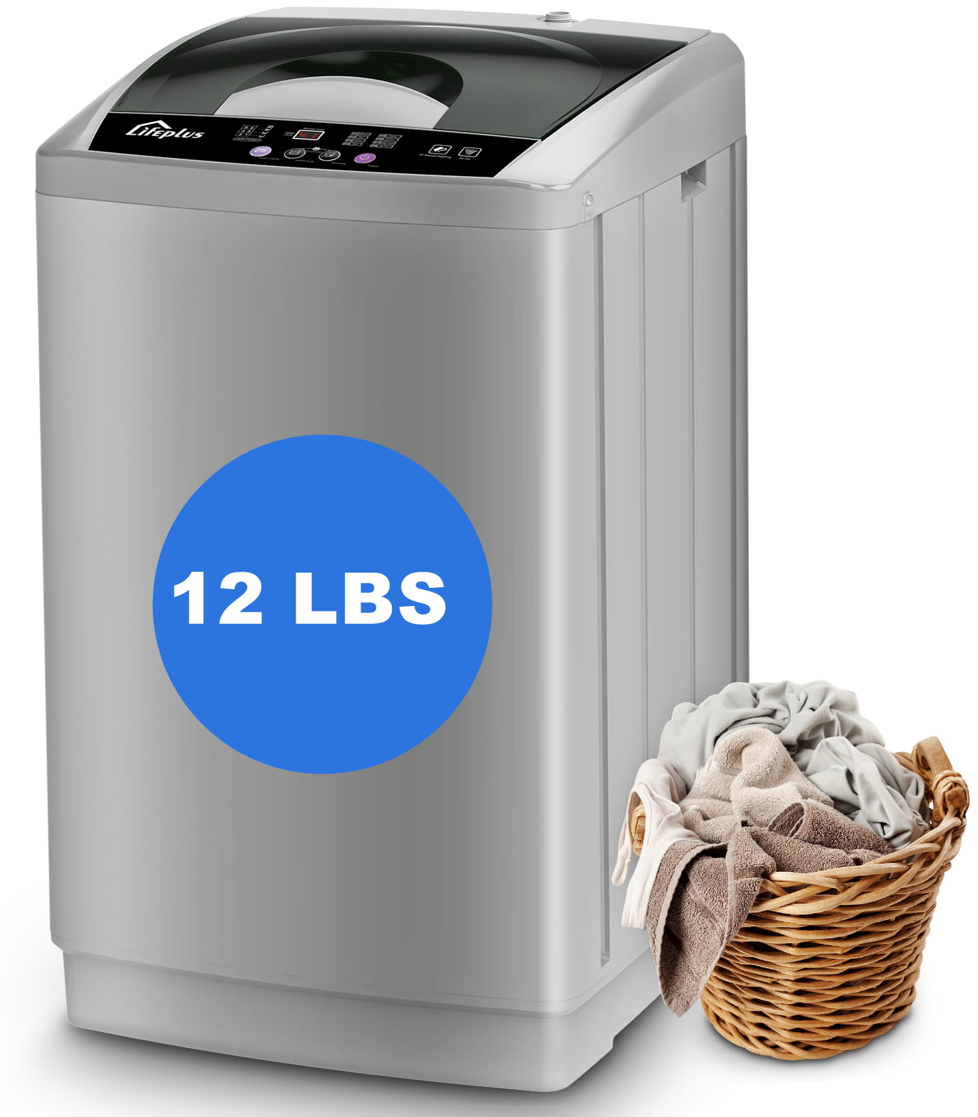 Machine à laver portative entièrement automatique, machine à laver LifePlus de 1,8 Cu. pi, pompe de charge supérieure de 12 lb de capacité, laveuse à linge de taille compacte pour appartement, gris