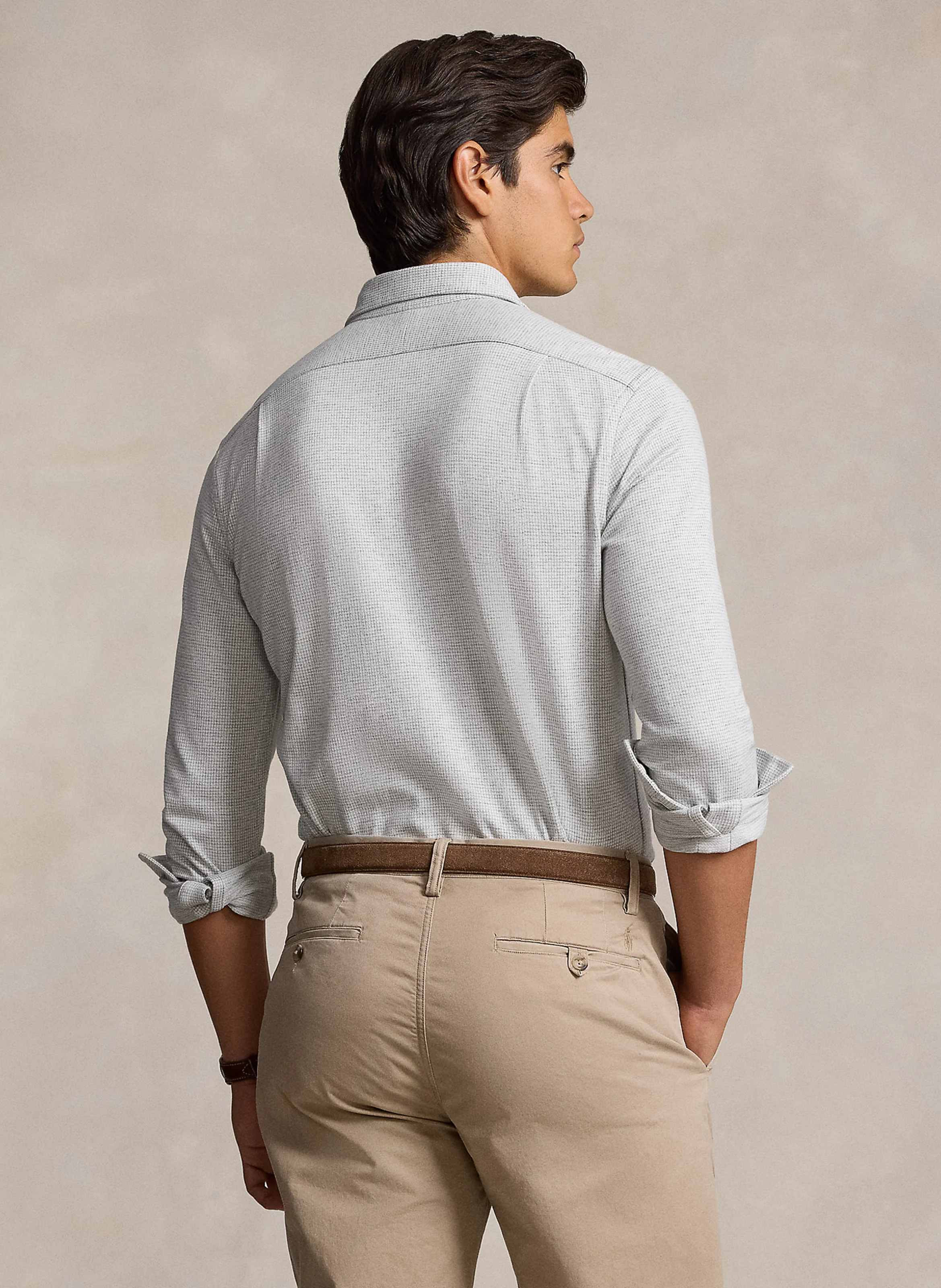 Chemise droite col italien en coton jacquard imprimé | Gris