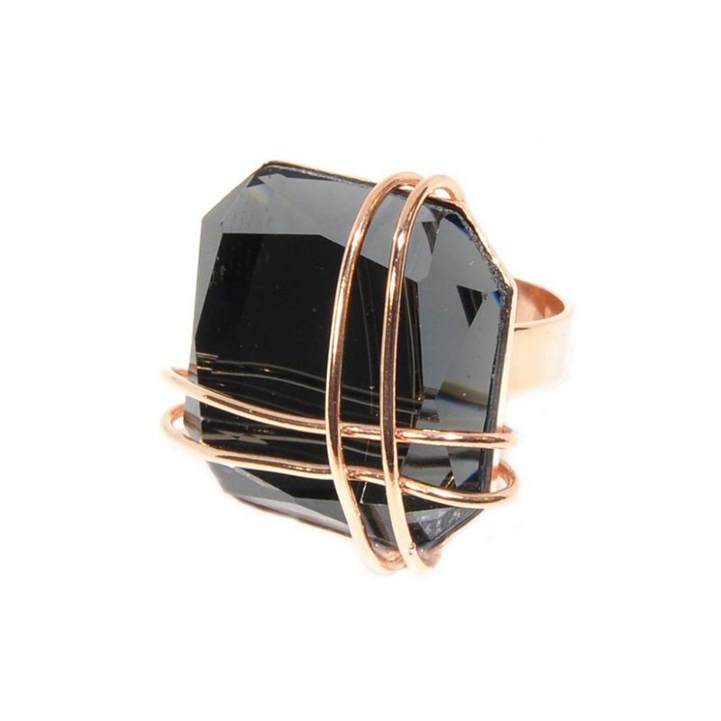 Bague ajustable en plaqué or rose faite à la main avec pierre crystal - Bijou de créateur